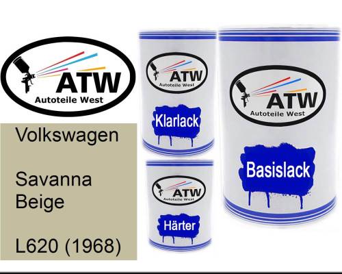 Volkswagen, Savanna Beige, L620 (1968): 500ml Lackdose + 500ml Klarlack + 250ml Härter - Set, von ATW Autoteile West.